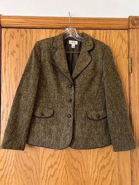Talbots Brown Tone Tweed Blazer with  Piping